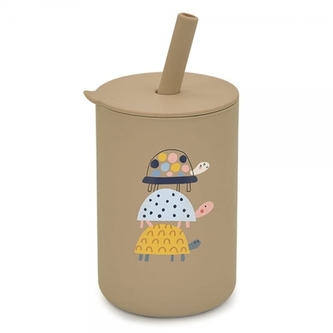 Silikonový hrnek s brčkem Želva, 150 ml - tm. béžový