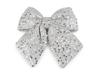 Vánoční mašle s flitry 21x24 cm - 1 ks - 1 stříbrná