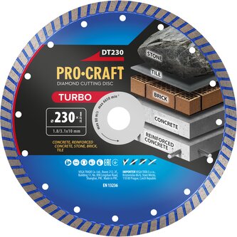 Diamantový řezný kotouč Turbo Procraft DT230 | DT230