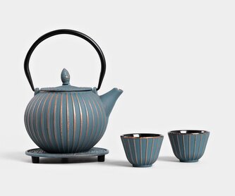 Čajová souprava | ANDREAS | litina modrá zlatá | 4 ks | 744167