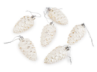 Vánoční šišky k zavěšení 6 cm - 6 ks - bílá přírodní