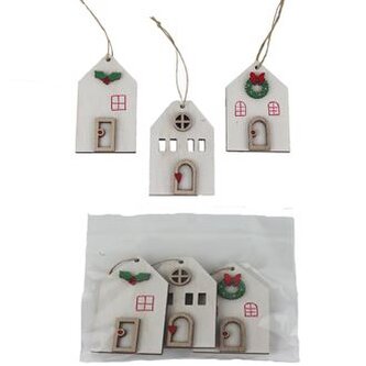 Dekorační domeček k zavěšení, 3 ks D7571-01
