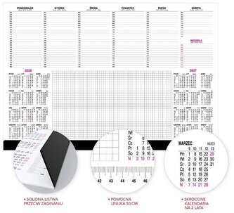 Kalendarz podkład-planer z listwą Biuwar duży 2026, O-Press