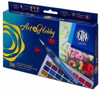 Farby akwarelowe 36-kol. zestaw z pędzelkiem wodnym i paletką, Art&Hobby, Astra