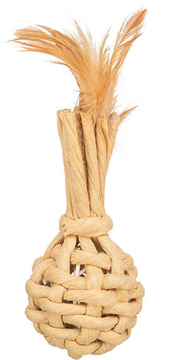 Baňka XXL z papírové příze, 15 cm, s rolničkou a peřím