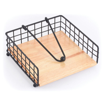 MSV držák na ubrousky ELIE, s těžítkem, matná černá, ocel, dřevo