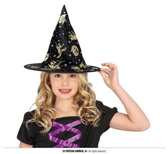 Klobouk čarodějnice černý se zlatým potiskem