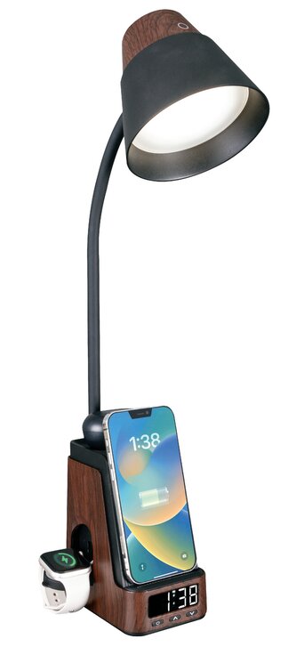 LED stolní lampička Immax IDEAL s QI nabíjením  CCT tmavé dřevo/černá LED stolní lampička Immax IDEAL s QI nabíjením  CCT tmavé dřevo/černá