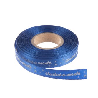 Stuha polyester vánoční Šťastné a veselé 25 m modrá