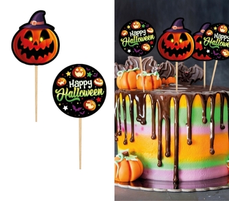 Zápichy na dort Happy Halloween – 12 ks, 6 cm, papírové