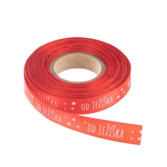 Stuha polyester vánoční Od Ježíška 25 m červená