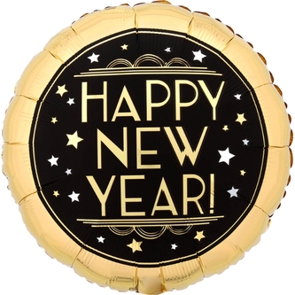 Fóliový balonek Happy New Year černo-zlatý 43 cm