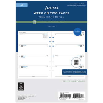 Filofax, Kalendář 2026 A5, týden/2 strany, AJ, recyklovaný