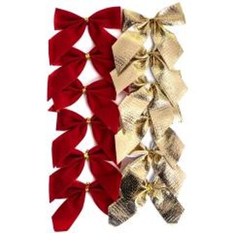 Kokardki dekoracyjne czerwone, złote 12szt