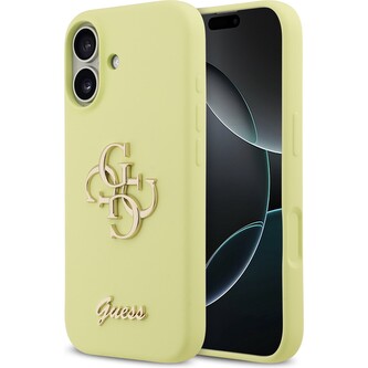 Guess Liquid Silicone 4G Metal Logo kryt iPhone 17 žlutý
