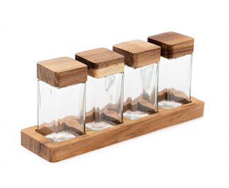 Sada nádobek na koření| MOOKA | na akáciovém podnosu | 4x120 ml | SS23 850870