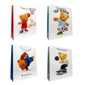 Torebka prezentowa dziecięca L Miś sportowiec mix
