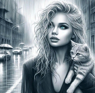 Diamantový obrázek modrooká dívka s kočkou  30 x 40 cm Diamantový obrázek modrooká dívka s kočkou  30 x 40 cm