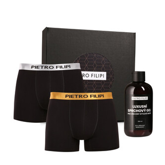 Pánská dárková sada 2PACK boxerky Metalic a sprchový gel Pietro Filipi (3PBP1) XL
