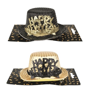 Klobouček s klipem „Happy New Year“, 13 cm
