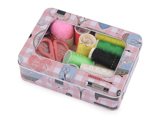 Sada na šití v plechové krabičce - 1 ks - 6 pudrová obdélník