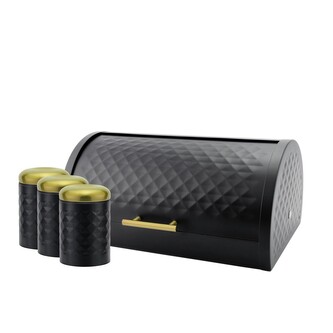 HAUS ROLAND Chlebník kovový+3 dózy na potraviny, kov s lakovanou vrstvou,barva černá