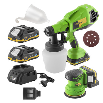 Aku Excentrická bruska PX20BLbb + Aku stříkací pistole PSE30bb + sada baterií PBC-Set 1 | SPX20Blbb/PSE30bb/PBC-Set 1