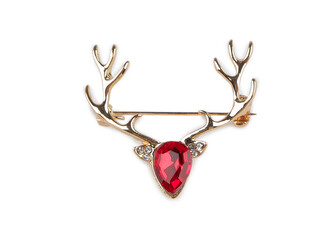 Vánoční brož s broušenými kamínky jelen - 1 ks - 1 červená