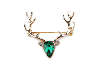 Vánoční brož s broušenými kamínky jelen - 1 ks - 2 zelená smaragdová