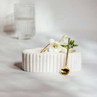 Pojemnik | MARBLE STRIPES | z dwoma przegródkami marmurowy ryflowany | 17,5x8,5 cm | 724299