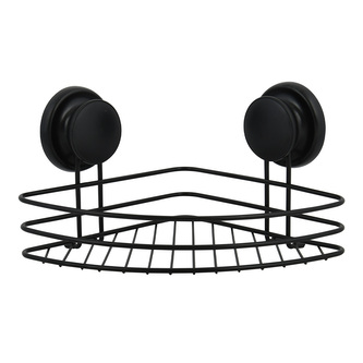 MSV rohová polička s přísavkami MEGA VENTOUSES, do koupelny, černá, ocel, 21,5 cm