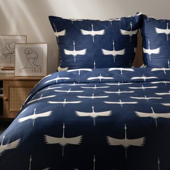 Pościel | DEVIKA | satynowa w żurawie granatowa | 220x200 cm | 702488