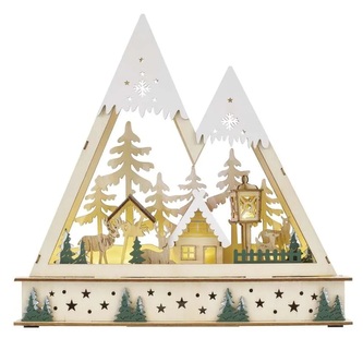 Dřevěná vánoční krajina LED svítící, 25 x 6 x 23,5 cm, 2x AA, teplá bílá, časovač Dřevěná vánoční krajina LED svítící, 25 x 6 x 23,5 cm, 2x AA, teplá bílá, časovač