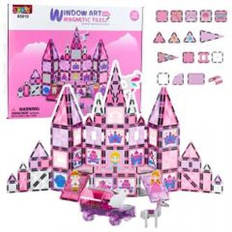 Klocki magnetyczne witraże różowe 126el Klocki magnetyczne witraże różowe 126el