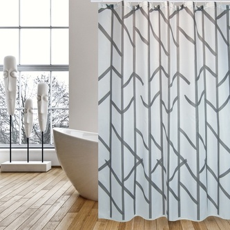 MSV sprchový závěs TREE, motiv abstraktní, bílo-šedý, 180 x 200 cm, polyester, s kroužky