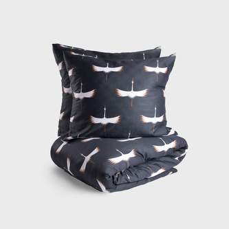 Pościel | DEVIKA | satynowa w żurawie grafitowa | 160x200 cm | 702495