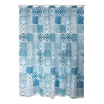 MSV sprchový závěs ALENTEJO, vzorovaný, modrý, 180 x 200 cm, polyester, s kroužky