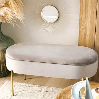 Ławka | LAYLA | welurowa beżowa ze schowkiem | 91,5x41x46.5 cm | ALL 828305