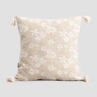Poszewka | DOMIS | z kwiatowym printem i pomponami | 45X45 CM | 739835