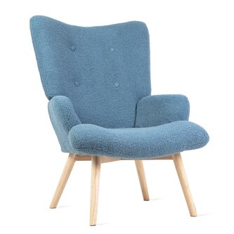 Fotel MOSS w tkaninie TEDDY BOUCLÉ niebieski 70x95 cm