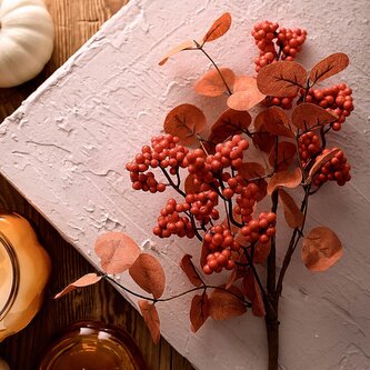 Gałązka sztuczna | RAMITA | z kuleczkami koralowa | 45cm | 707568