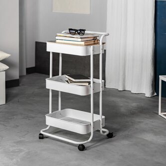 Regał na kółkach | HYLLA | metalowy biały | 90x43x42cm | ALL 853161