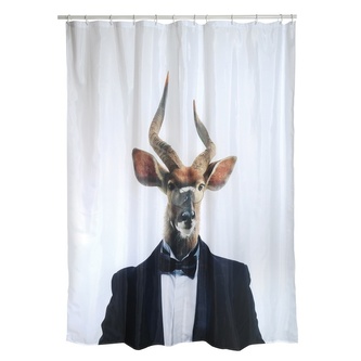 MSV sprchový závěs NYALA, motiv jelen, bílý, 180 x 200 cm, polyester