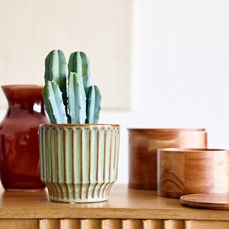 Osłonka na doniczkę | MAYA | ceramiczna zielona | 13,8x13,8x12,8 cm | 885346