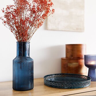 Wazon | TOLLE | szklany prążkowany granatowy | 10x22 cm | 878355