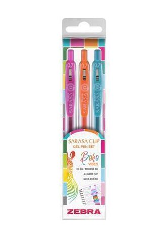 Gelové pero "Sarasa Clip Boho Vibes", 3 různé barvy, 0,33 mm, stiskací mechanismus, ZEBRA 99432