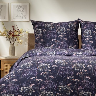Pościel | LORRET | z mikrofibry granatowa w kwiatki | 160x200 + 2*70x80 cm | 702181