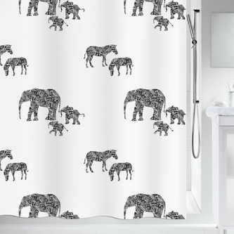 Spirella sprchový závěs SERENGETI, motiv zvířata, bílý, 180 x 200 cm, polyester