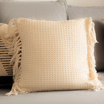 Poszewka | VAFFEL | z frędzlami ecru | 45x45 cm | SS23 847061