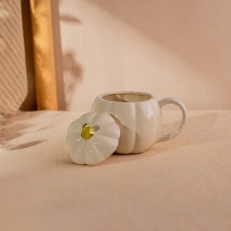 Kubek | PUMPKIE | w kształcie dyni z pokrywką kremowy SHINY | 0,6 l | 709876